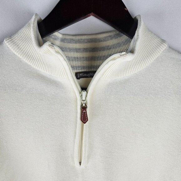 J. McLaughlin Mens Cream 1/4 Zip Sweater Soft Knit Cotton Size Medium - Picture 2 of 9